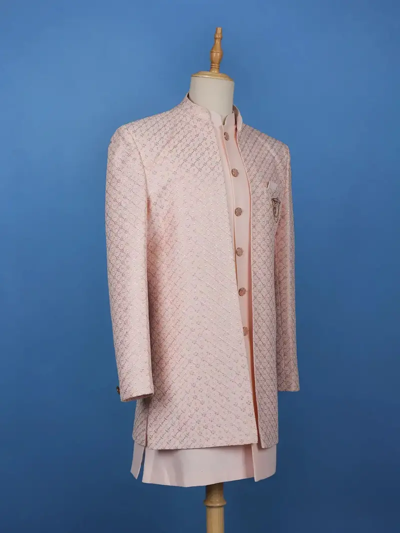 Baby Pink Sequin Embroidered Ikart Sherwani Suit 3