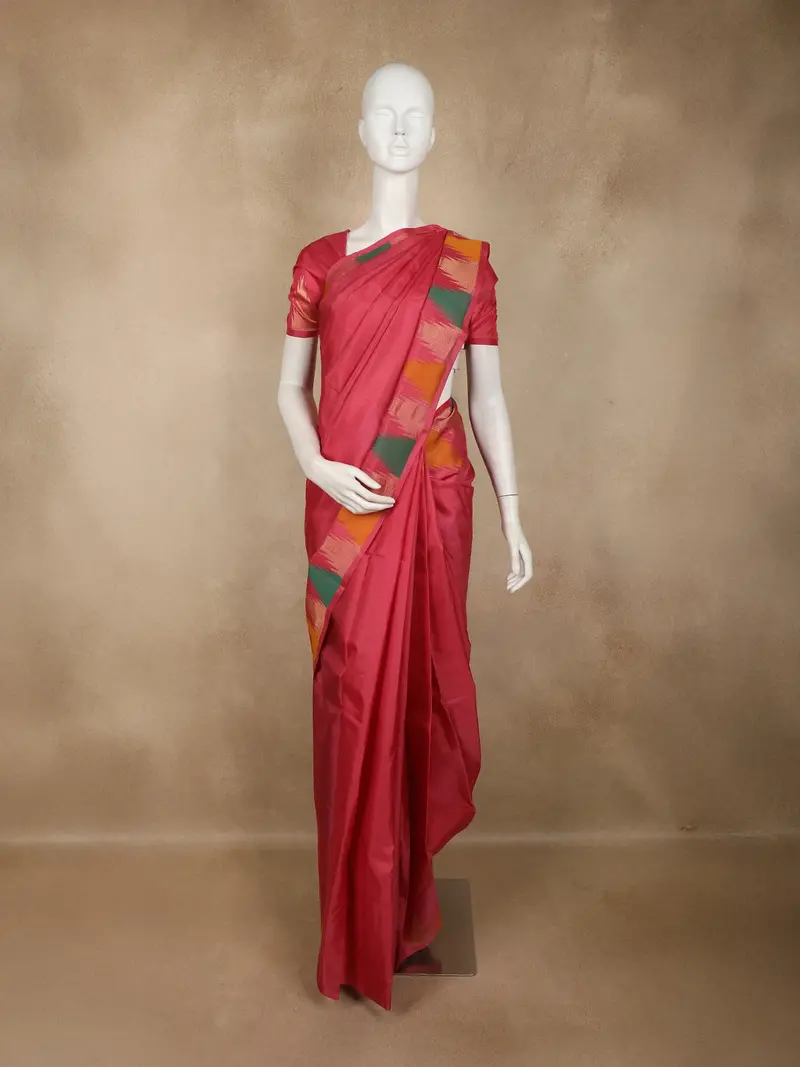 Baby Pink Solid Woven Design Pure Kanchipuram Silk Saree With Temple Zari Border 1