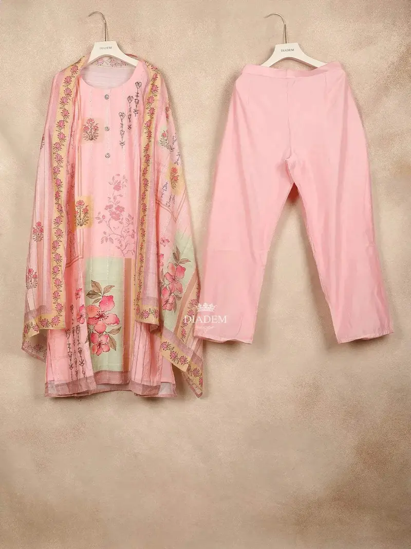 Baby Pink Straight Cut Salwar Suit For Girls Adorned With Sequins And Flower Design With Dupatta 1