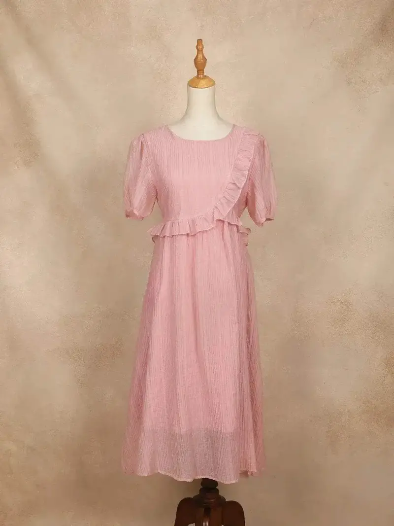 Baby Pink With Ruffled Design And Stripes Pattern Gown 1