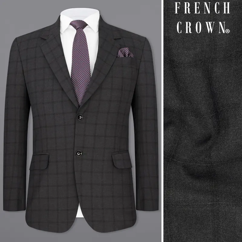 Baltic Black Windowpane Single Breasted Blazer 1
