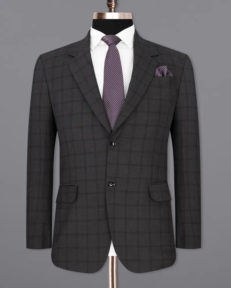 Baltic Black Windowpane Single Breasted Blazer 8