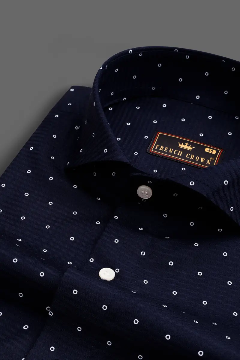 Baltic Blue And White Printed Dobby Textured Premium Giza Cotton Shirt 1