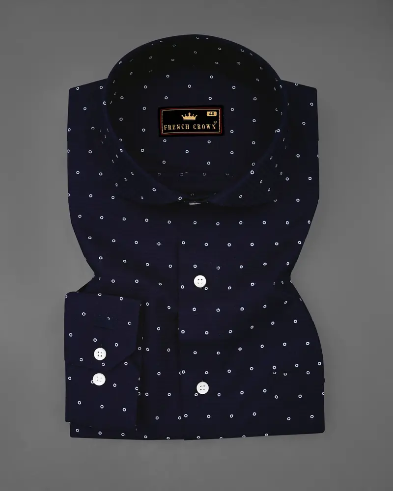 Baltic Blue And White Printed Dobby Textured Premium Giza Cotton Shirt 3