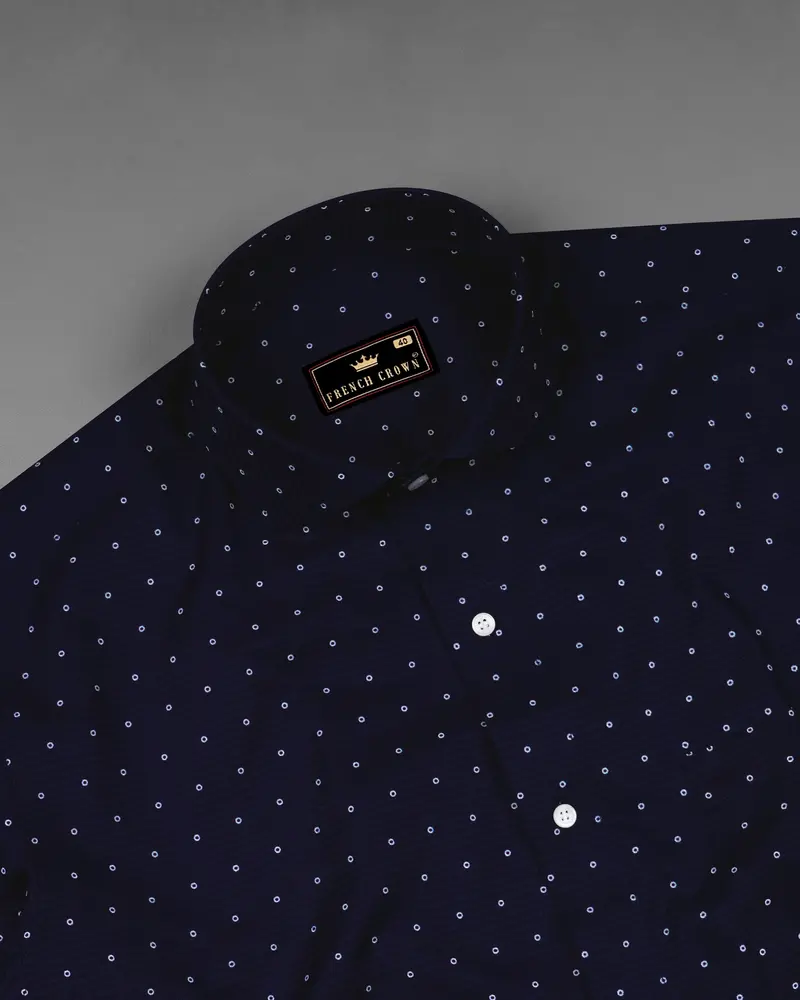 Baltic Blue And White Printed Dobby Textured Premium Giza Cotton Shirt 4