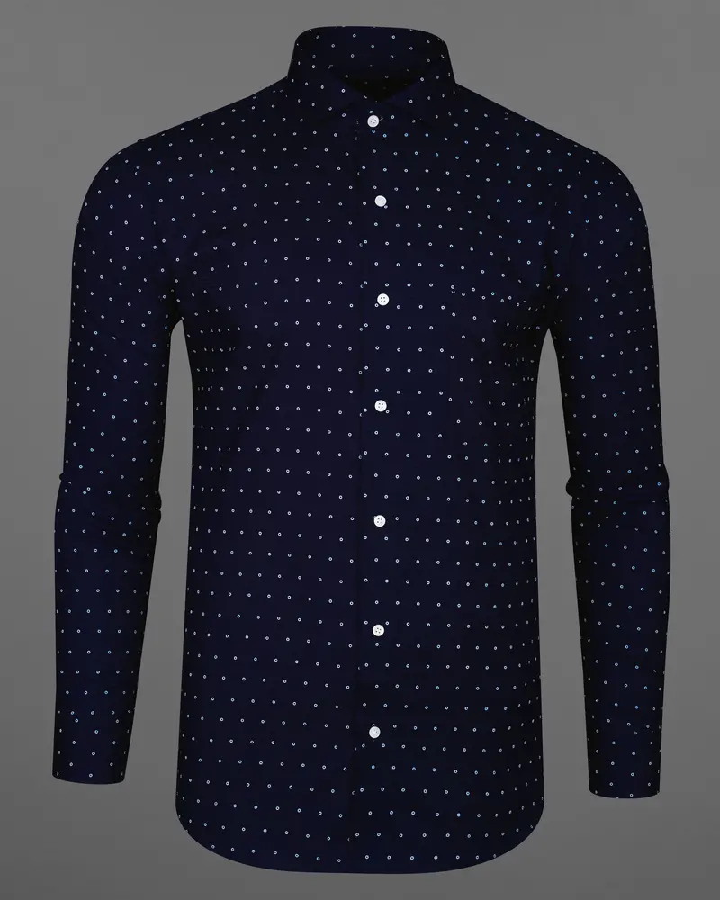 Baltic Blue And White Printed Dobby Textured Premium Giza Cotton Shirt 5