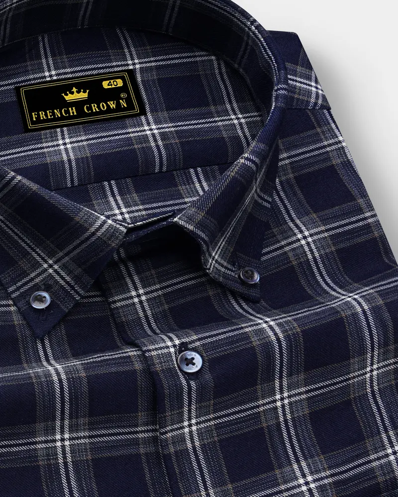 Baltic Blue And White Twill Checkered Premium Cotton Shirt 1