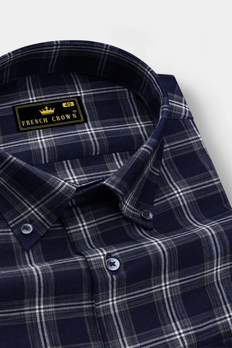 Baltic Blue And White Twill Checkered Premium Cotton Shirt 2