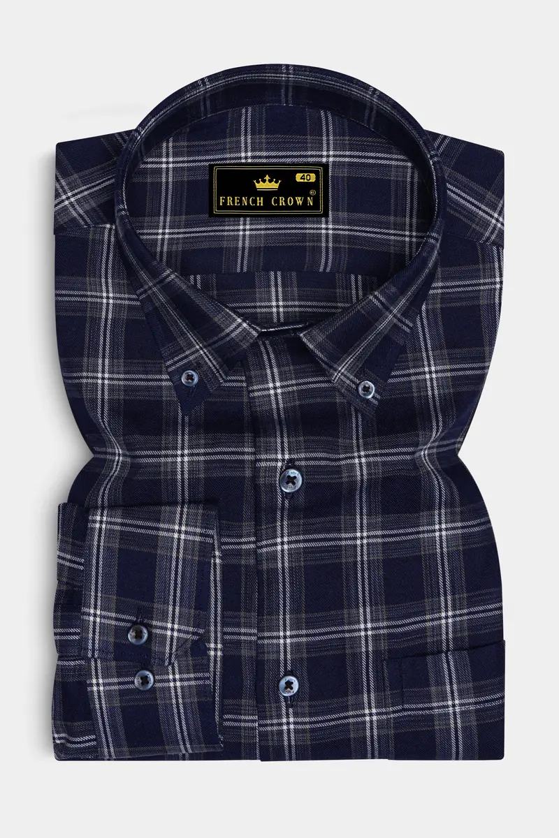 Baltic Blue And White Twill Checkered Premium Cotton Shirt 4