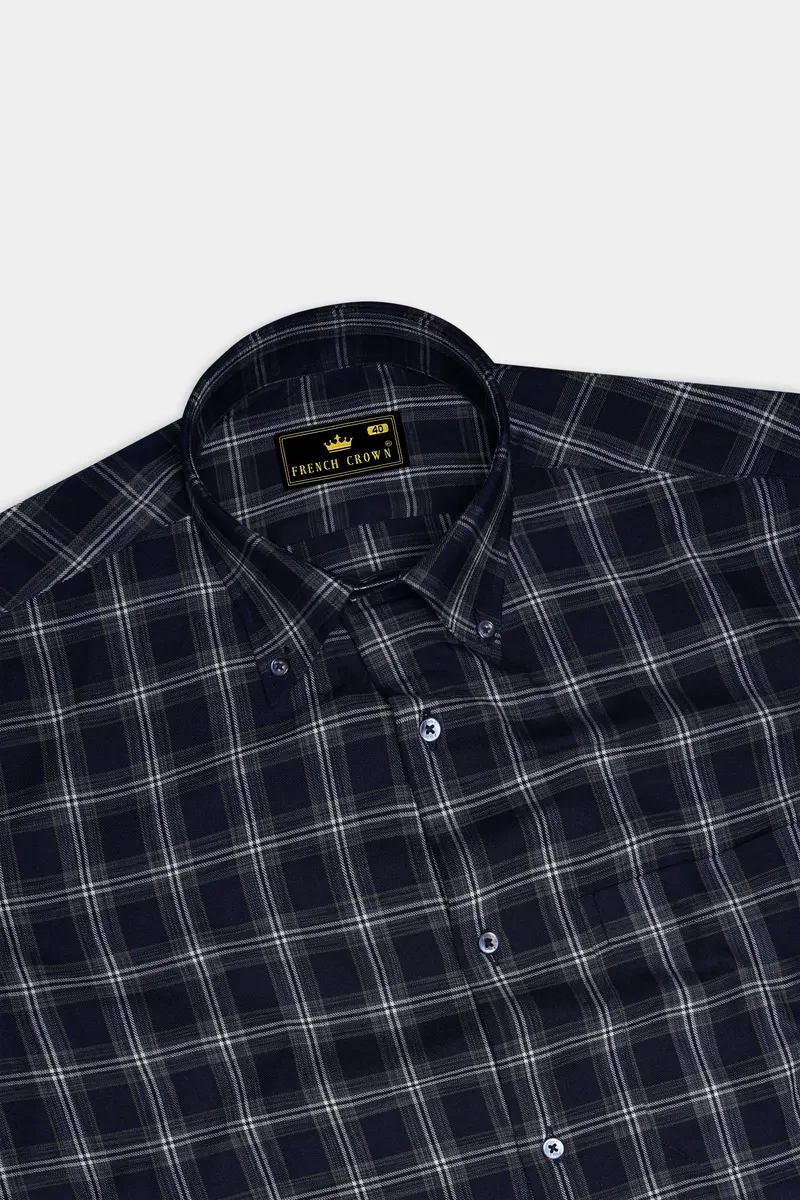 Baltic Blue And White Twill Checkered Premium Cotton Shirt 5