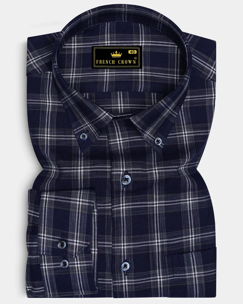 Baltic Blue And White Twill Checkered Premium Cotton Shirt 6