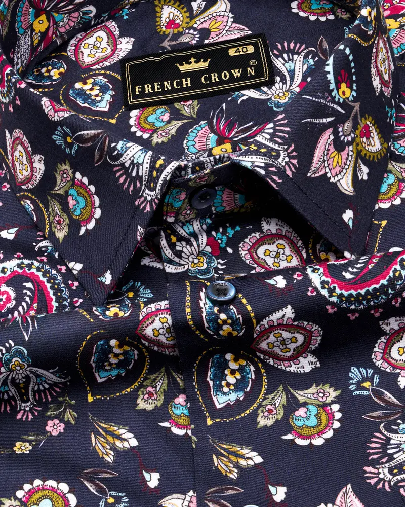 Baltic Blue Multicolour Paisley Printed Super Soft Premium Cotton Shirt 1