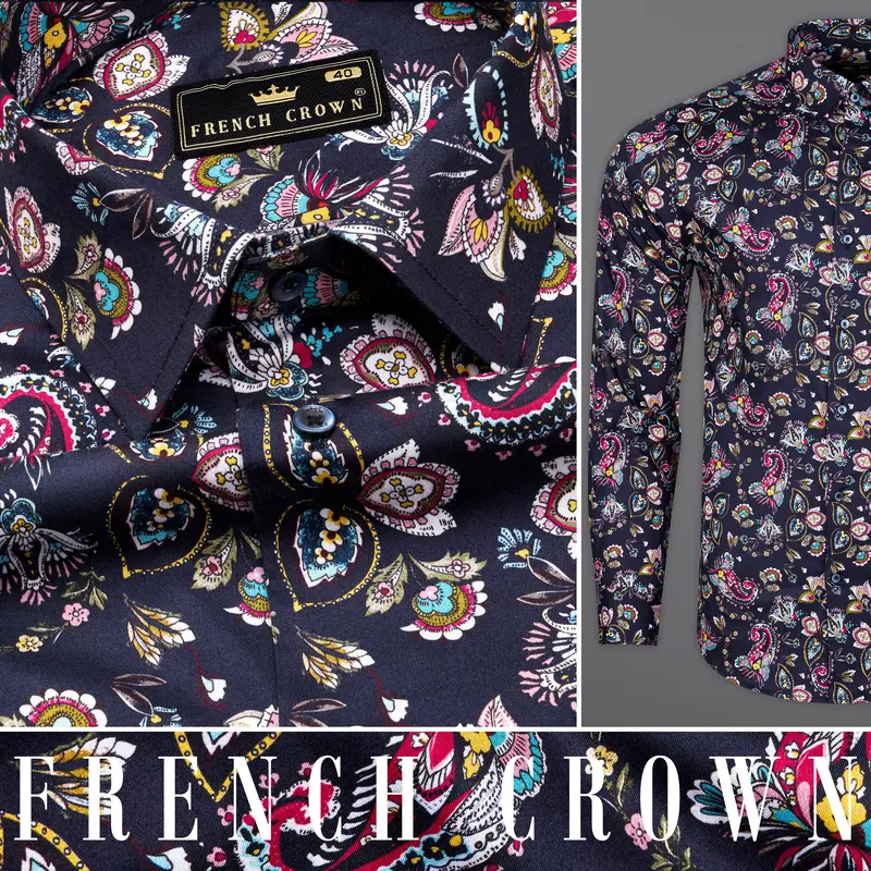 Baltic Blue Multicolour Paisley Printed Super Soft Premium Cotton Shirt 10