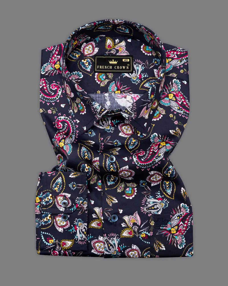 Baltic Blue Multicolour Paisley Printed Super Soft Premium Cotton Shirt 3
