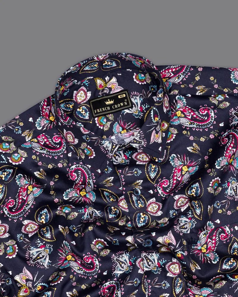 Baltic Blue Multicolour Paisley Printed Super Soft Premium Cotton Shirt 4