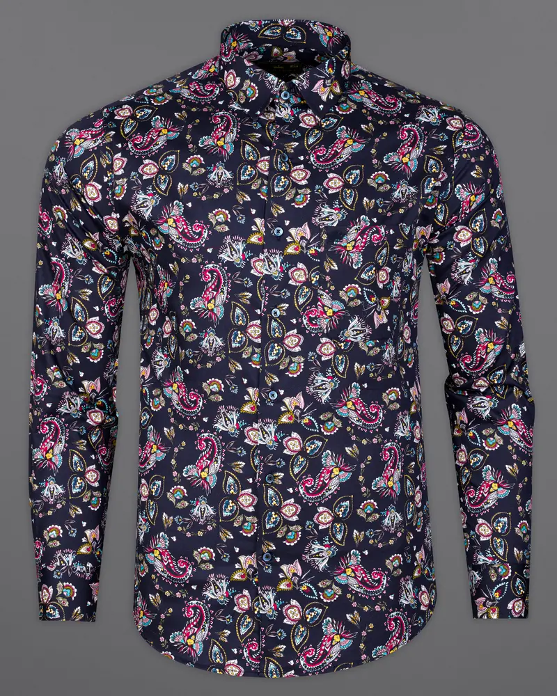 Baltic Blue Multicolour Paisley Printed Super Soft Premium Cotton Shirt 5