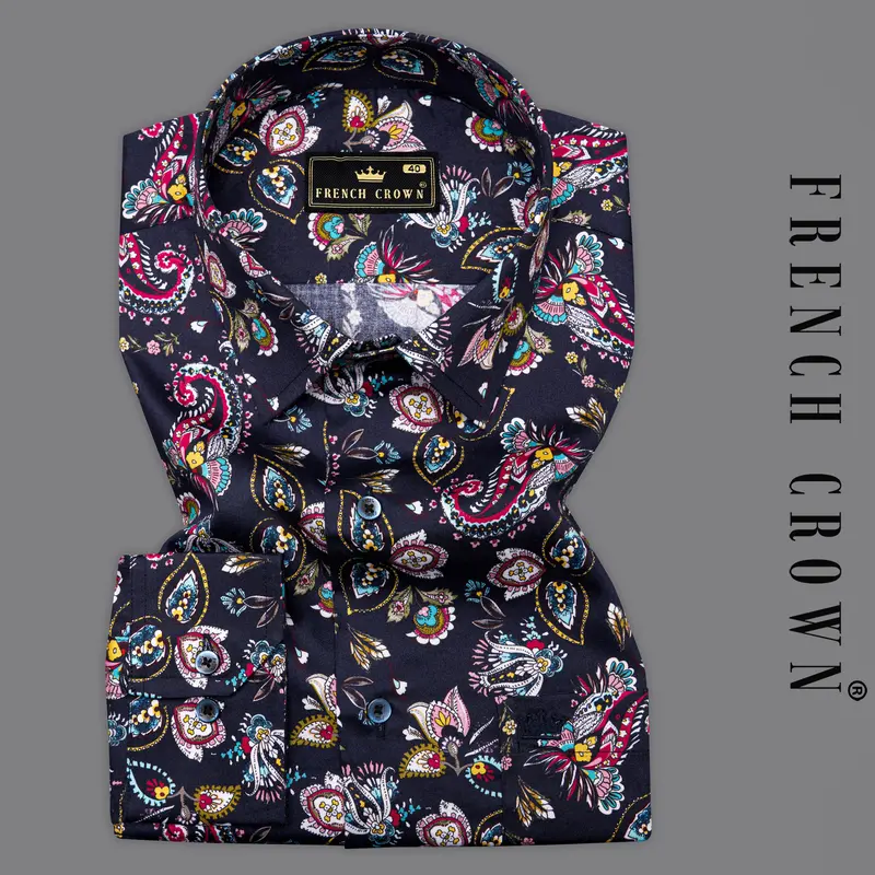 Baltic Blue Multicolour Paisley Printed Super Soft Premium Cotton Shirt 7