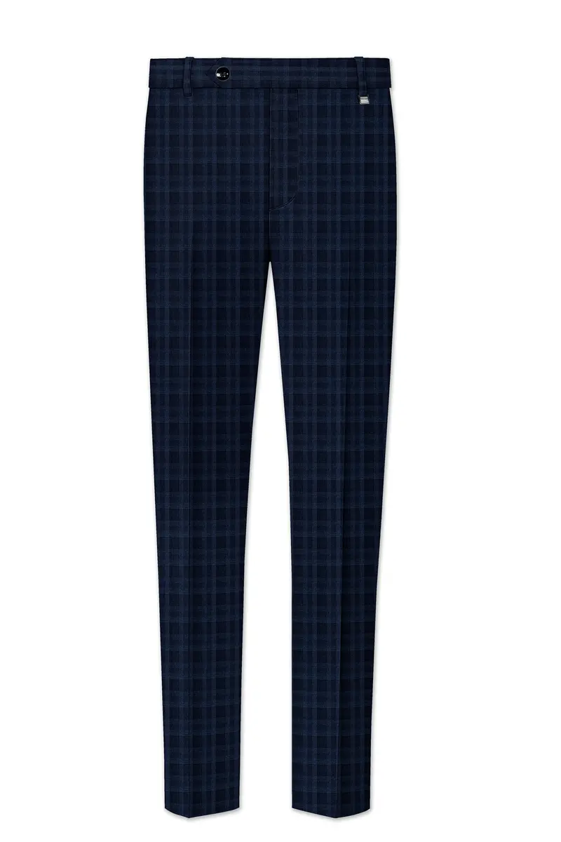 Baltic Blue Plaid Wool Rich Cross Placket Bandhgala Suit 12
