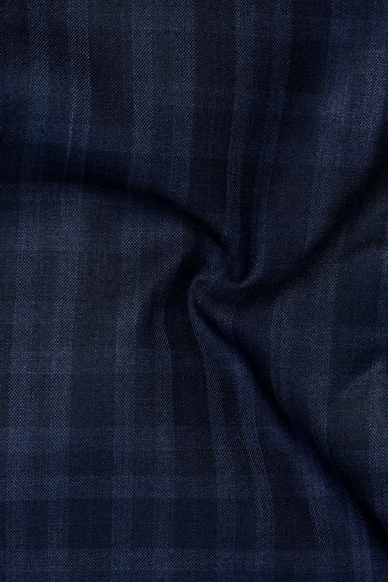 Baltic Blue Plaid Wool Rich Cross Placket Bandhgala Suit 3