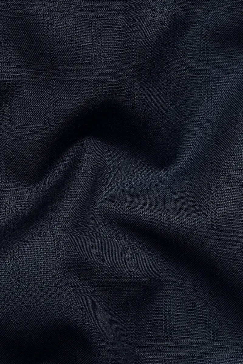 Baltic Blue Subtle Checkered Cross Placket Bandhgala Wool Rich Blazer 3