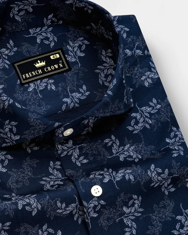 Baltic Blue With Ditsy Printed Super Soft Premium Cotton Shirt 1