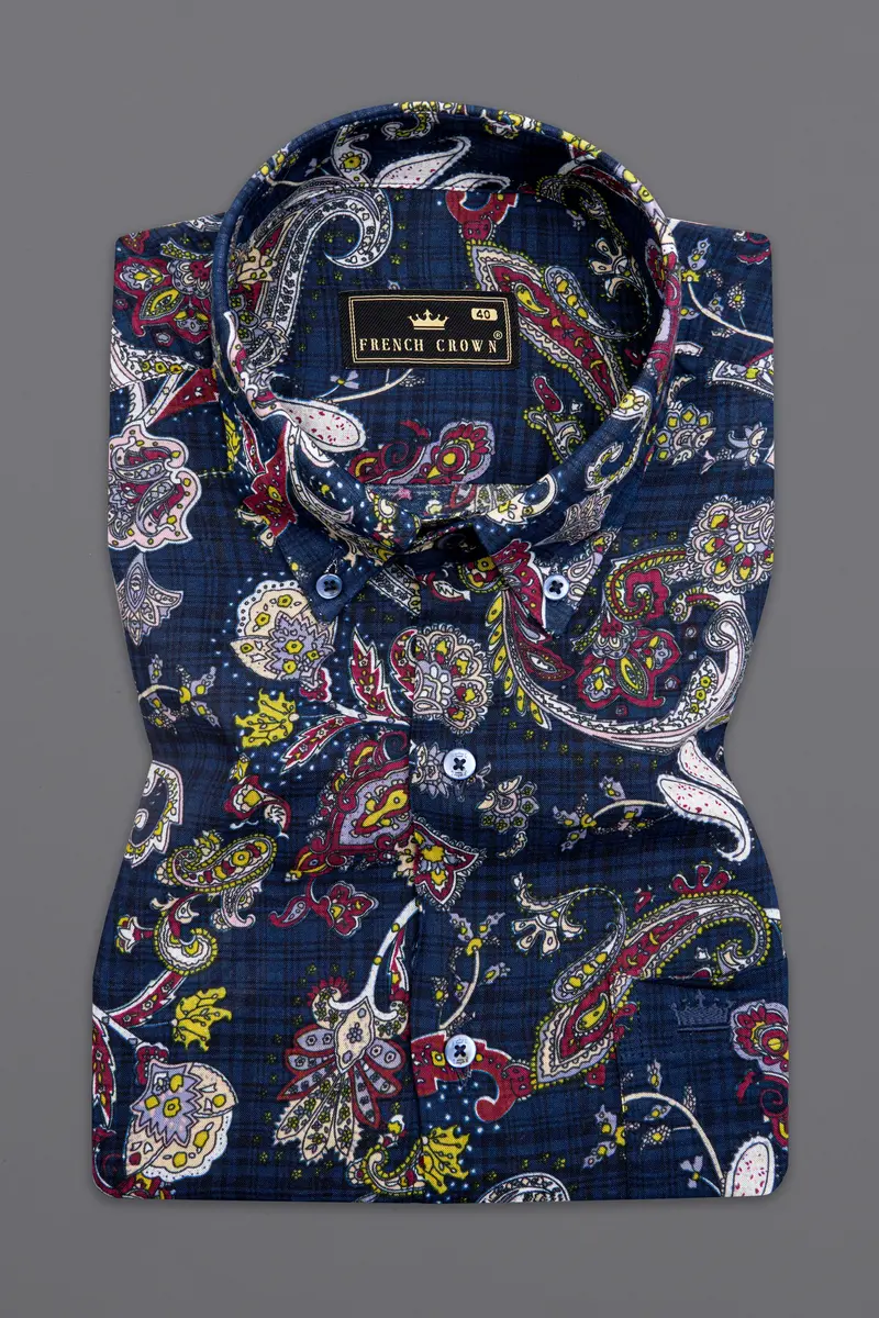 Baltic Blue With Wine Berry Funky Printed Lightweight Premium Cotton Oversized Shirt 5