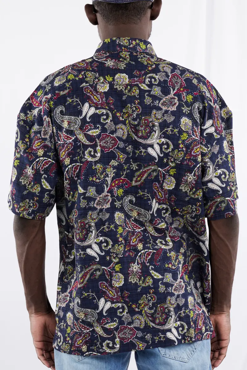 Baltic Blue With Wine Berry Funky Printed Lightweight Premium Cotton Oversized Shirt 6