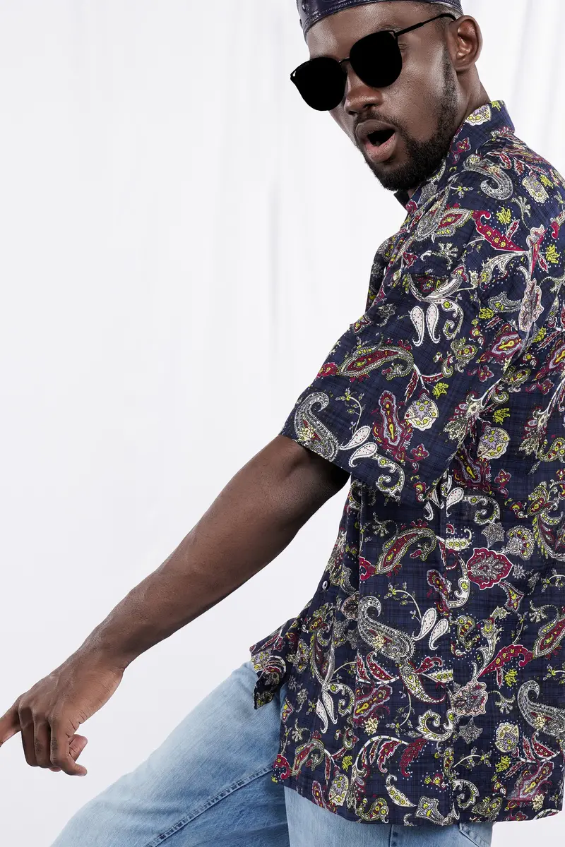 Baltic Blue With Wine Berry Funky Printed Lightweight Premium Cotton Oversized Shirt 7