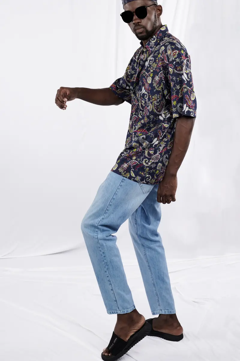 Baltic Blue With Wine Berry Funky Printed Lightweight Premium Cotton Oversized Shirt 9