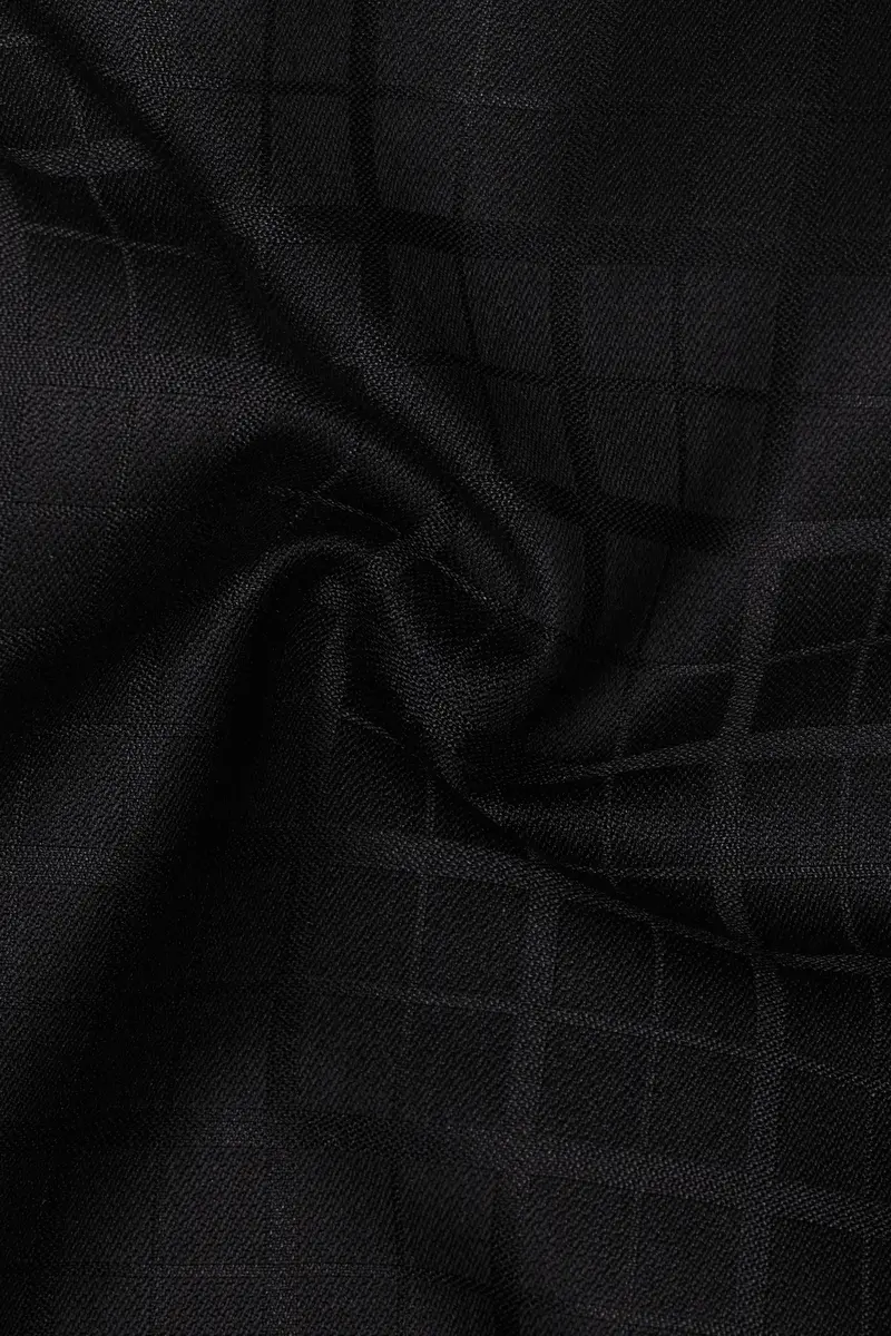 Baltic Sea Black Subtle Plaid Cross Placket Bandhgala Blazer 3