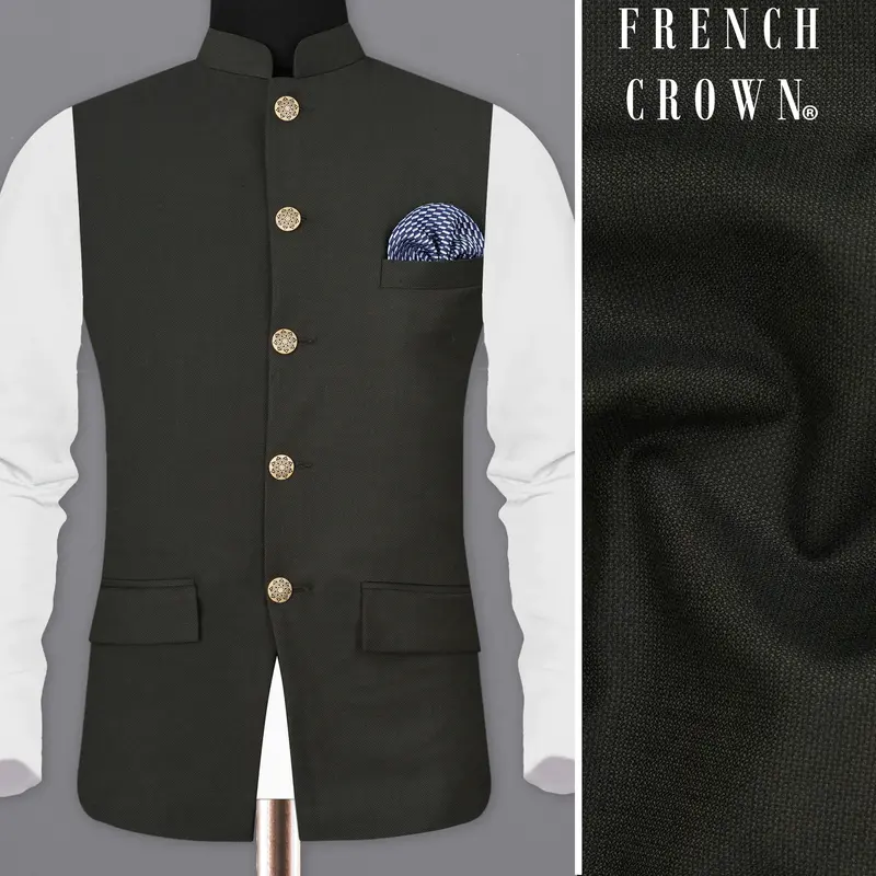 Baltic Sea Black Textured Nehru Jacket 1