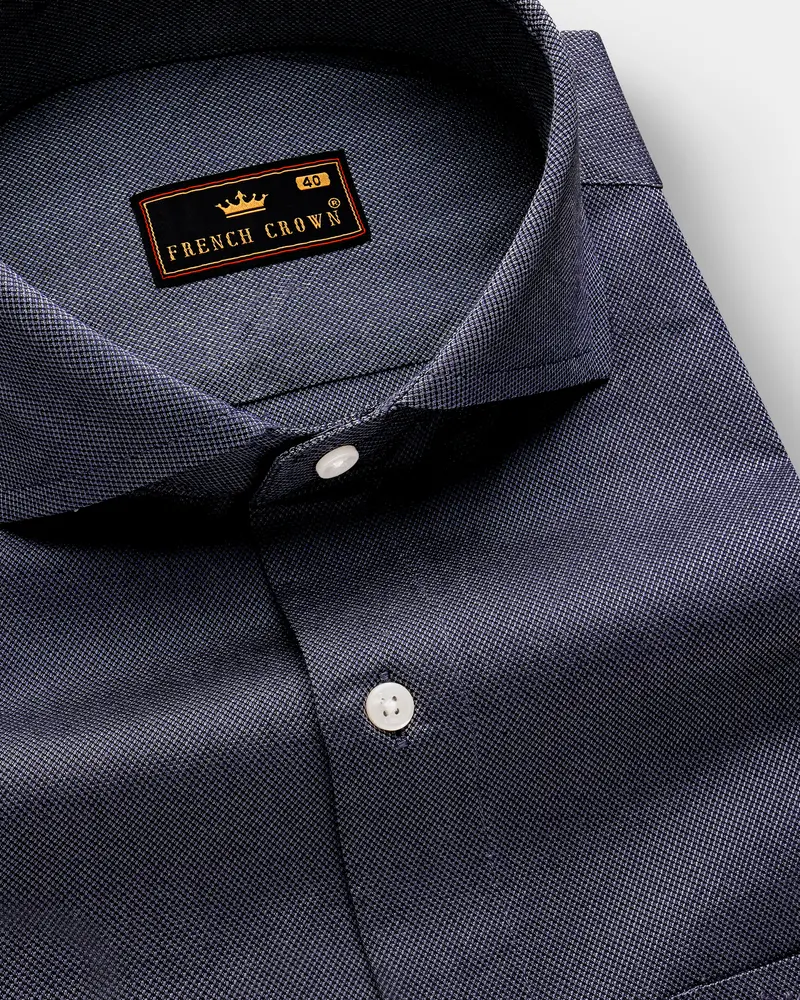 Baltic Sea Blue Dobby Textured Premium Giza Cotton Shirt 1