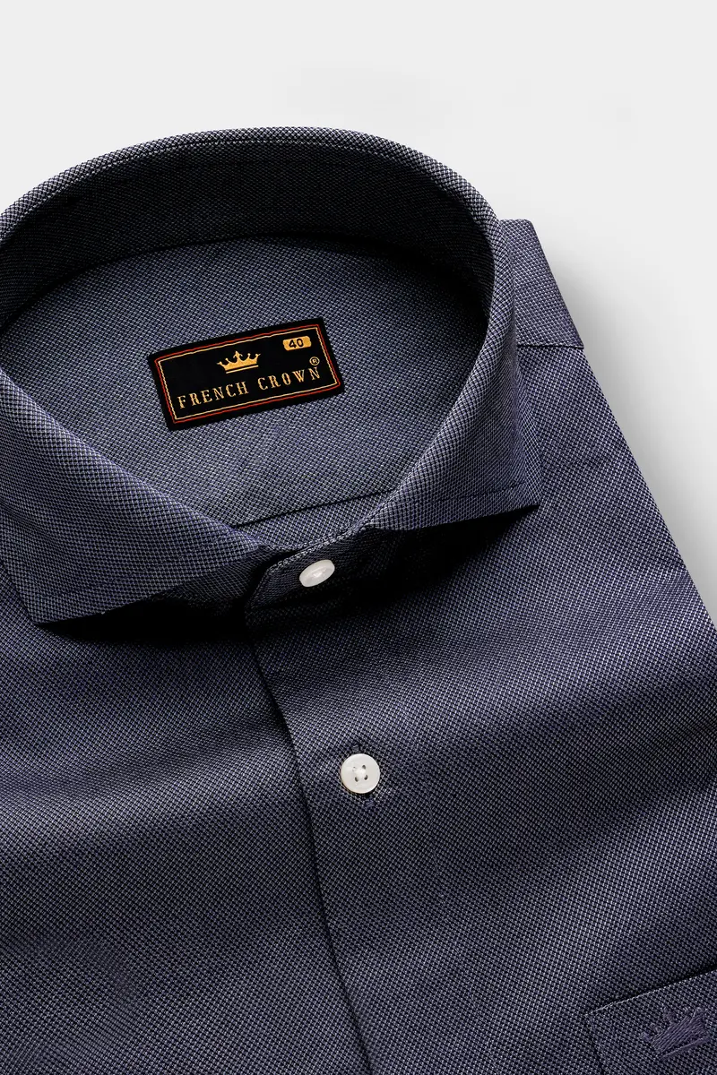 Baltic Sea Blue Dobby Textured Premium Giza Cotton Shirt 2