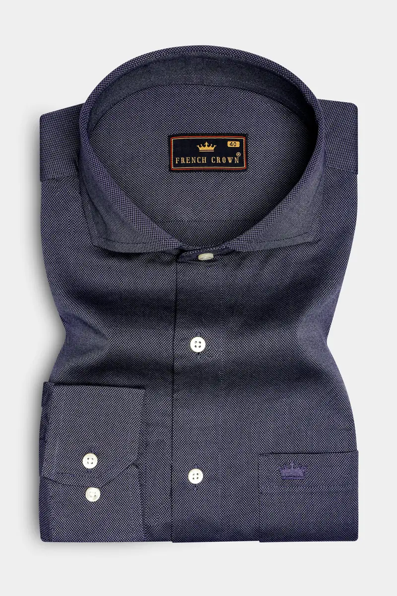 Baltic Sea Blue Dobby Textured Premium Giza Cotton Shirt 4
