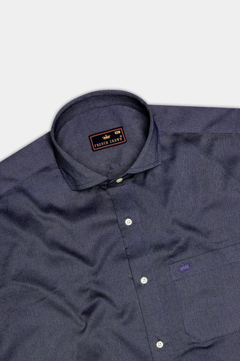 Baltic Sea Blue Dobby Textured Premium Giza Cotton Shirt 5