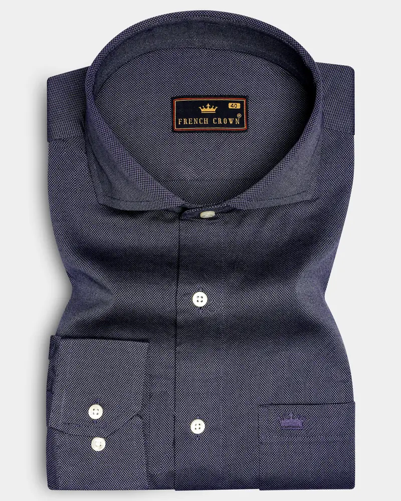 Baltic Sea Blue Dobby Textured Premium Giza Cotton Shirt 6