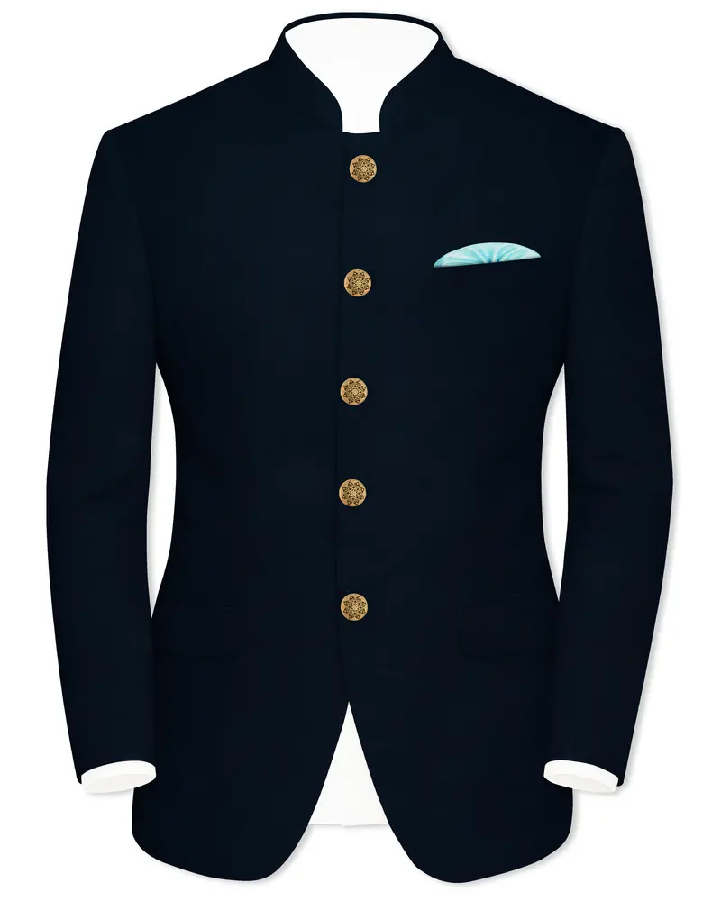 Baltic Sea Blue Premium Cotton Bandhgala Blazer 1