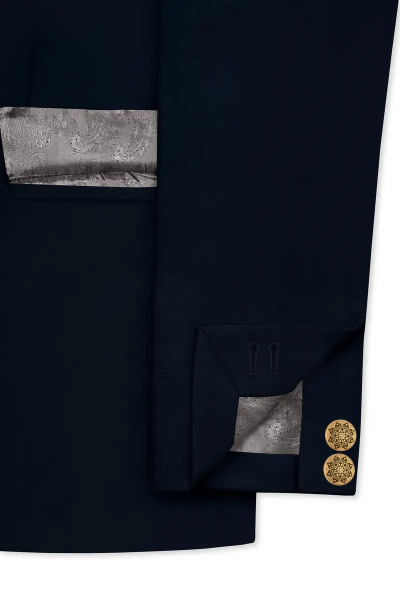 Baltic Sea Blue Premium Cotton Bandhgala Blazer 4