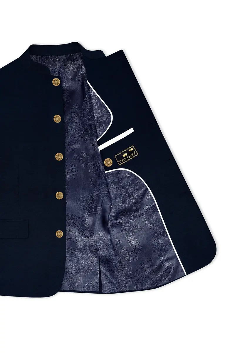 Baltic Sea Blue Premium Cotton Bandhgala Blazer 5
