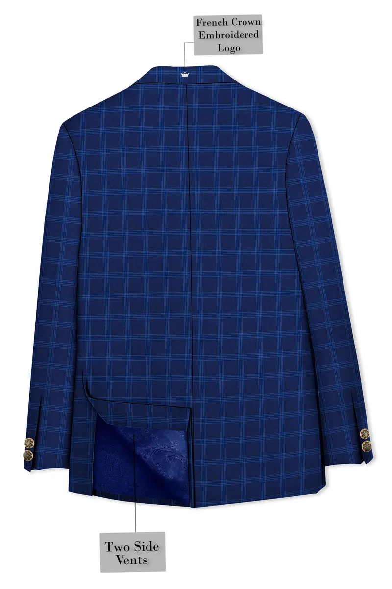 Baltic Sea Blue Windowpane Cross Placket Bandhgala Blazer 7