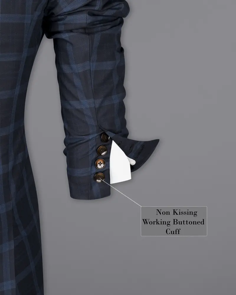 Baltic Sea Blue Windowpane Double Breasted Blazer 10