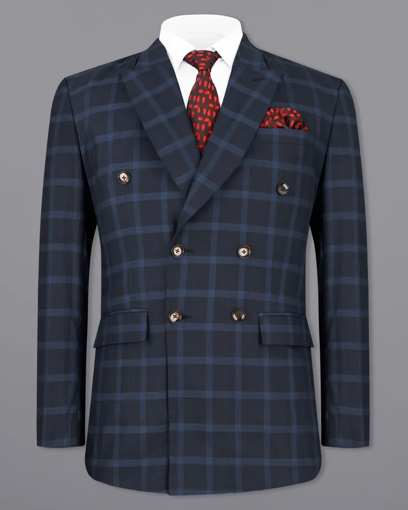 Baltic Sea Blue Windowpane Double Breasted Blazer 2