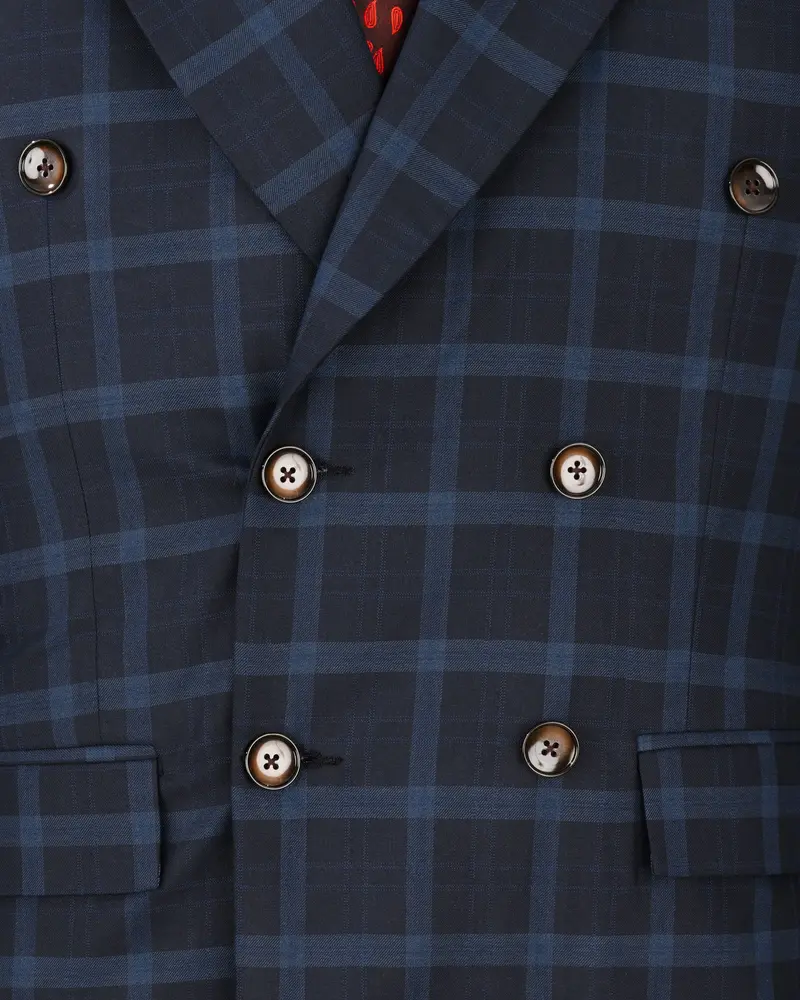 Baltic Sea Blue Windowpane Double Breasted Blazer 4