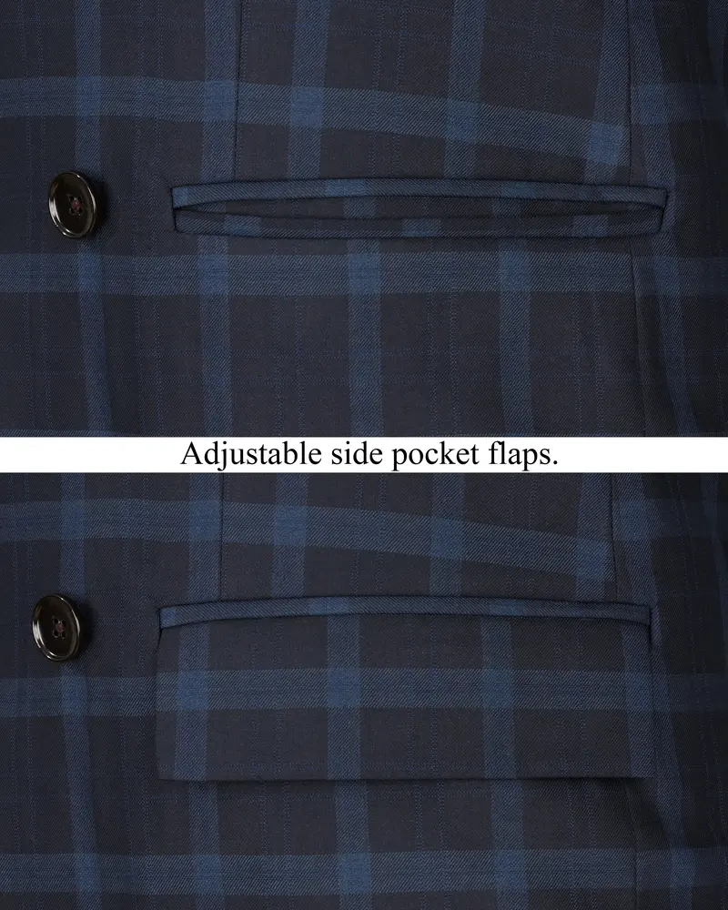 Baltic Sea Blue Windowpane Double Breasted Blazer 5