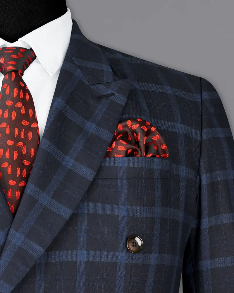 Baltic Sea Blue Windowpane Double Breasted Blazer 6