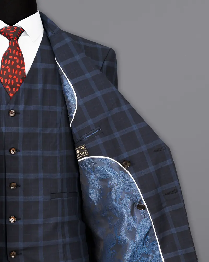 Baltic Sea Blue Windowpane Double Breasted Blazer 7