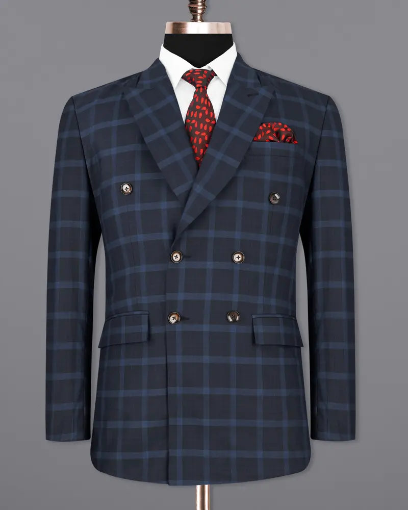 Baltic Sea Blue Windowpane Double Breasted Blazer 8