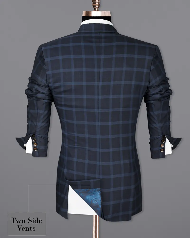 Baltic Sea Blue Windowpane Double Breasted Blazer 9