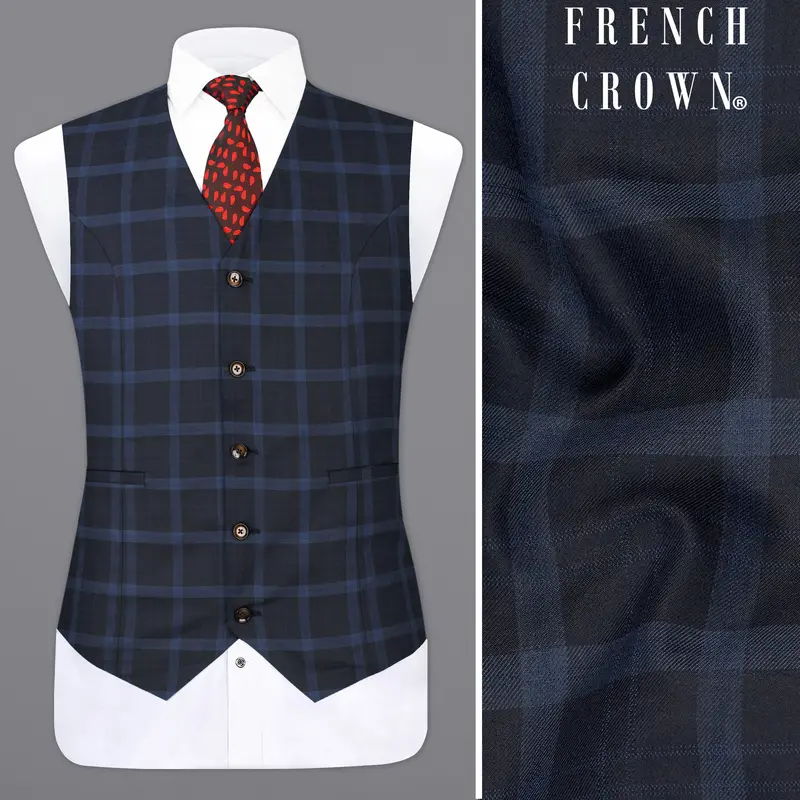 Baltic Sea Blue Windowpane  Waistcoat 1