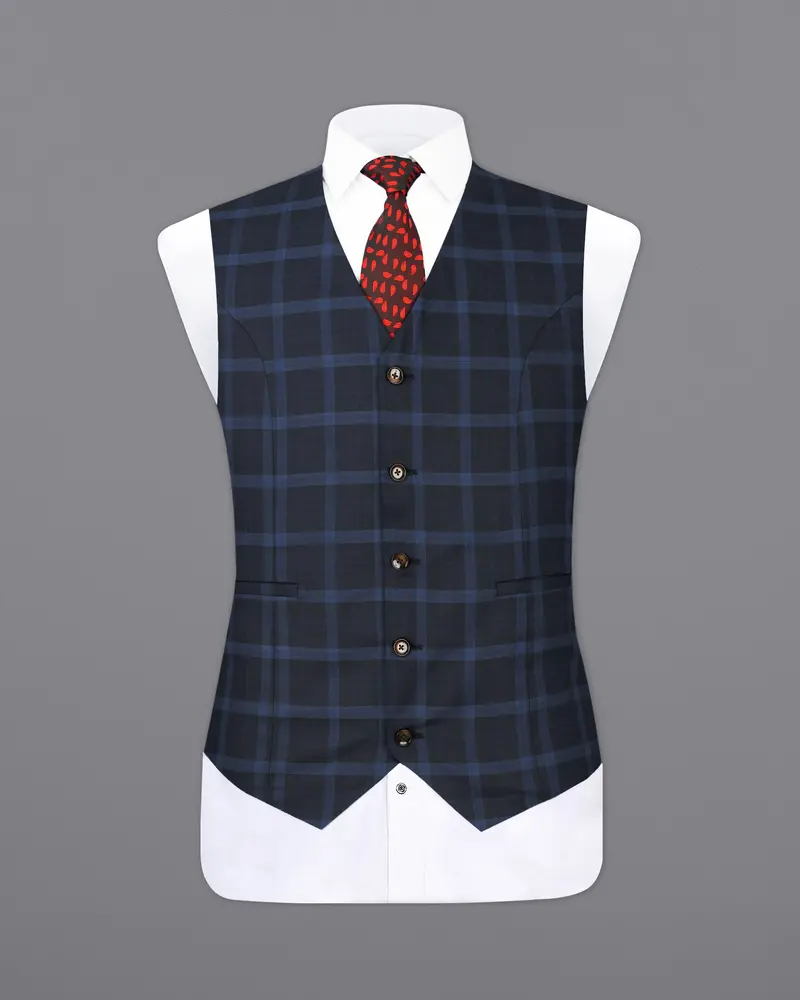 Baltic Sea Blue Windowpane Waistcoat 2